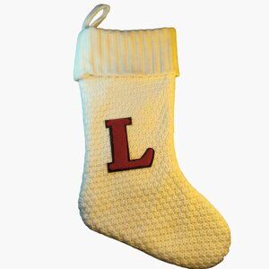 Initial Letter L Christmas Stocking Knit white red